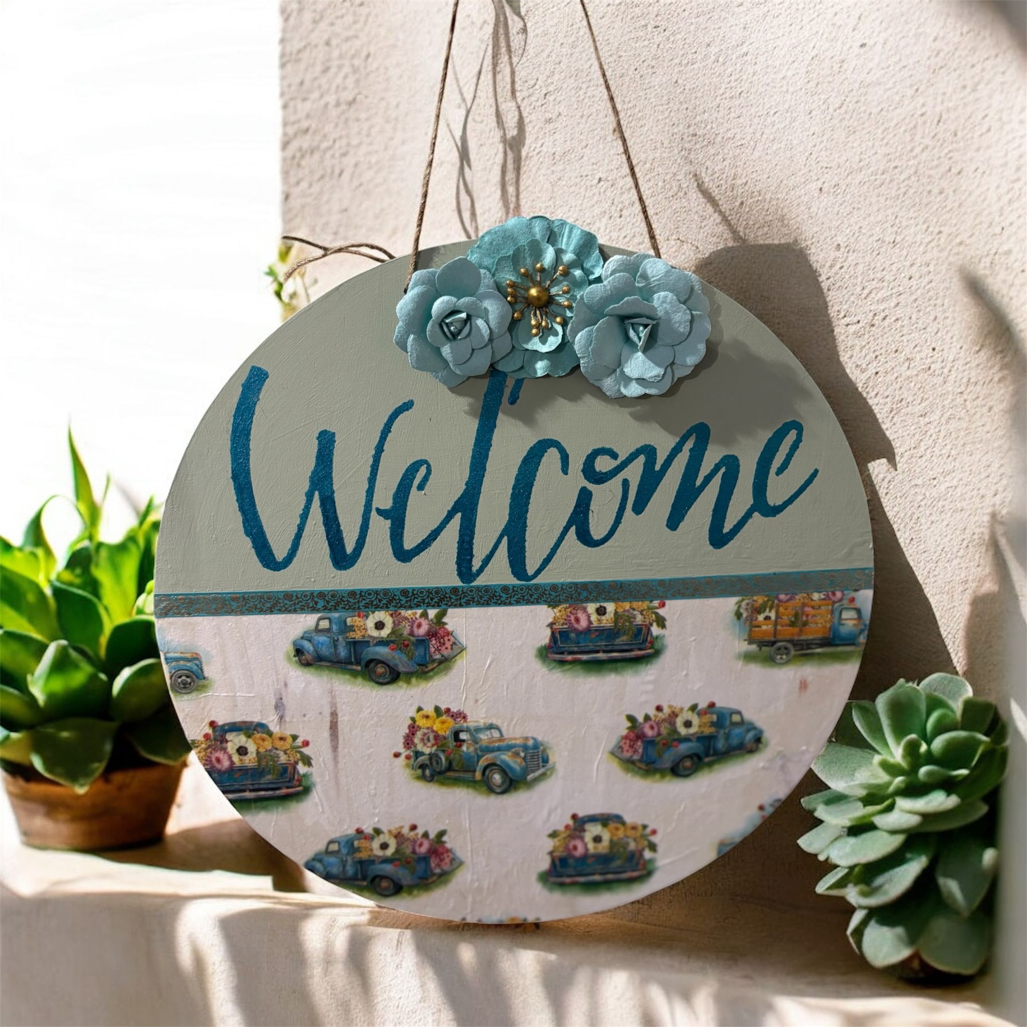 Blue Welcome Sign